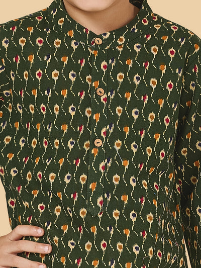 Boys Printed Cotton Kurta And Pyjama Set