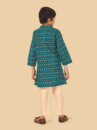 Boys Printed Cotton Kurta And Pyjama Set