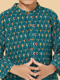 Boys Printed Cotton Kurta And Pyjama Set