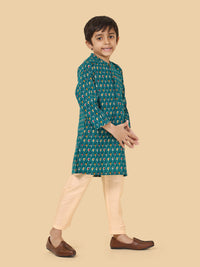 Boys Printed Cotton Kurta And Pyjama Set