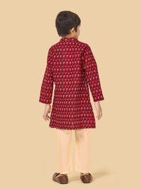 Boys Printed Cotton Kurta And Pyjama Set
