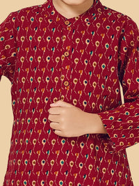 Boys Printed Cotton Kurta And Pyjama Set