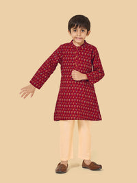Boys Printed Cotton Kurta And Pyjama Set