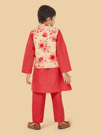 Boys Kurta Pyjama Set With Floral Jacket