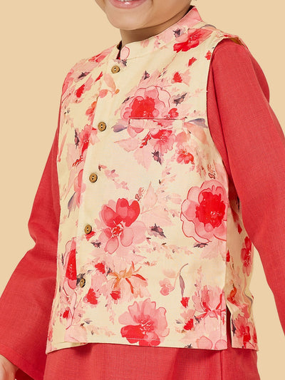 Boys Kurta Pyjama Set With Floral Jacket