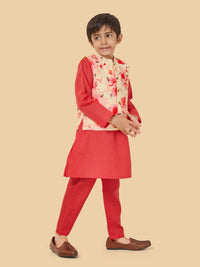 Boys Kurta Pyjama Set With Floral Jacket
