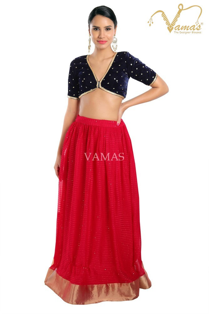 Vamas Women's Velvet Padded Front Open Elbow Sleeves Saree Blouse ( X-1002.ELB )