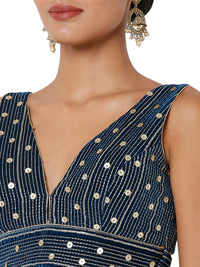 Velvet Sequence Lines V Neck Blouse