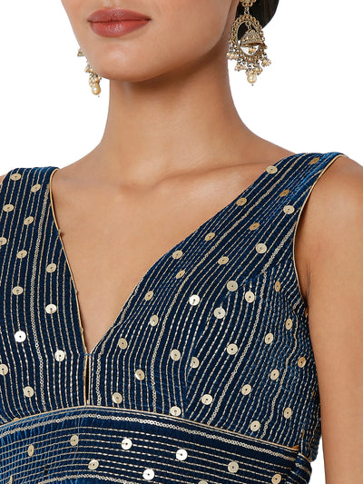 Velvet Sequence Lines V Neck Blouse