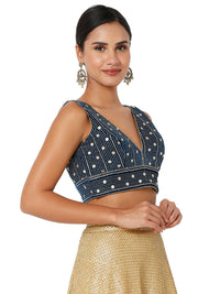 Velvet Sequence Lines V Neck Blouse