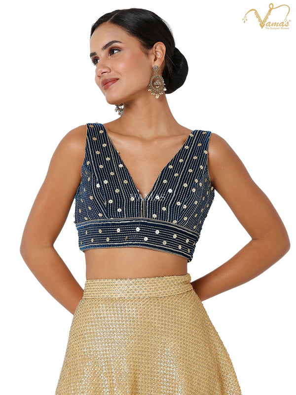 Vamas Women's Velvet Padded Back Open Short Sleeves Saree Blouse ( X-1015.NS )