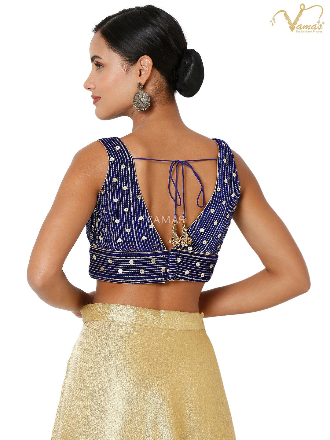 Vamas Women's Velvet Padded Back Open Short Sleeves Saree Blouse ( X-1015.NS )