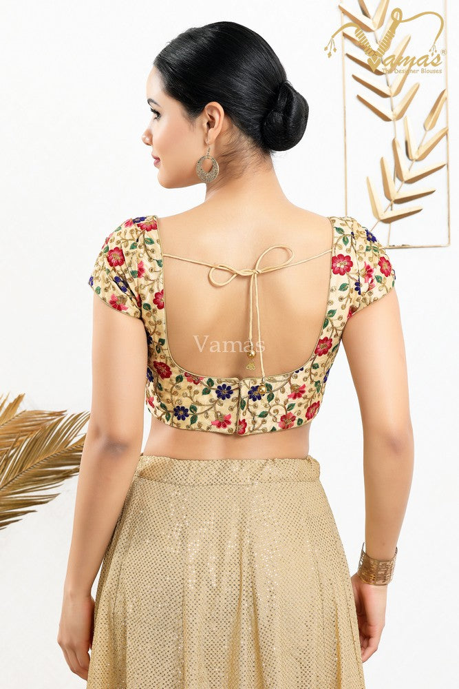 Vamas Women's Jain Silk Padded Back Open Short Sleeves Saree Blouse ( X-1024.SL )