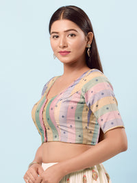 Multi Checks South Indian Saree Front Open Blouse