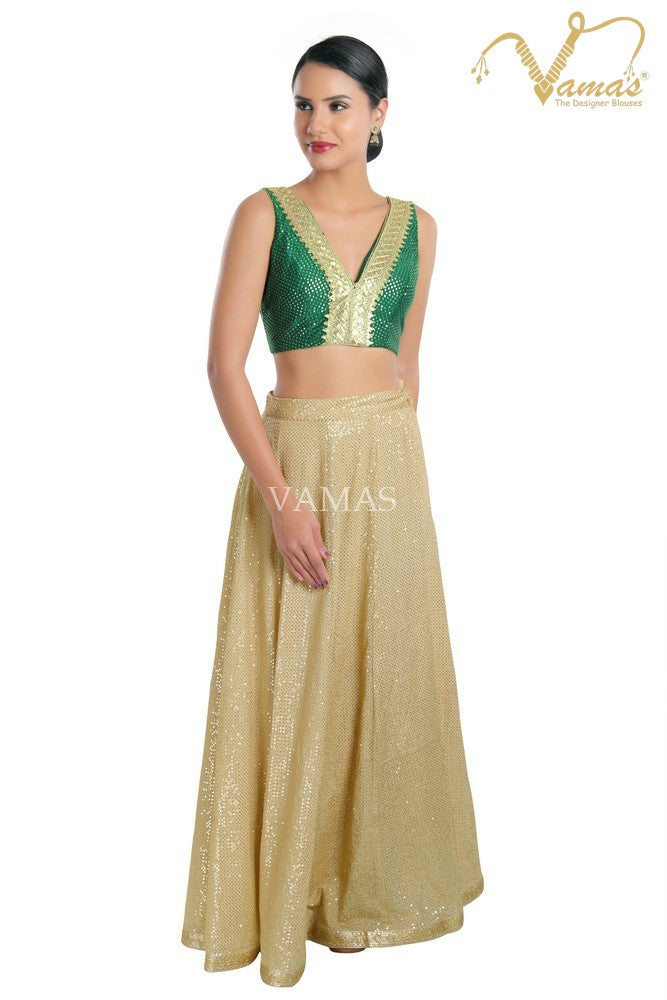 Vamas Women's Jain Silk Padded Back Open Sleeveless Saree Blouse ( X-1060.NS )