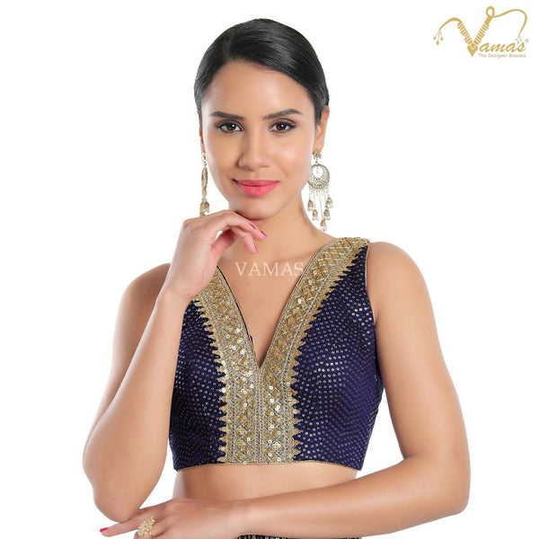 Vamas Women's Jain Silk Padded Back Open Sleeveless Saree Blouse ( X-1060.NS )