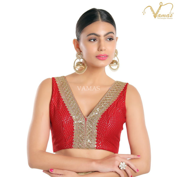 Vamas Women's Jain Silk Padded Back Open Sleeveless Saree Blouse ( X-1060.NS )