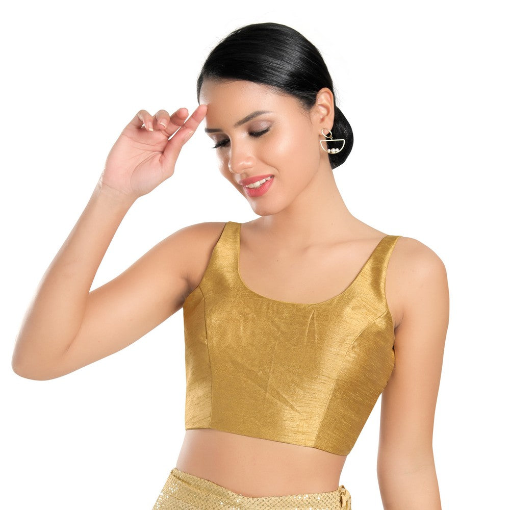 Dupion Silk Round Neck Sleeveless Blouse