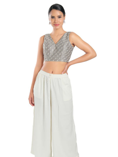 Pastel With White Thread Work Sleeveless Blouse