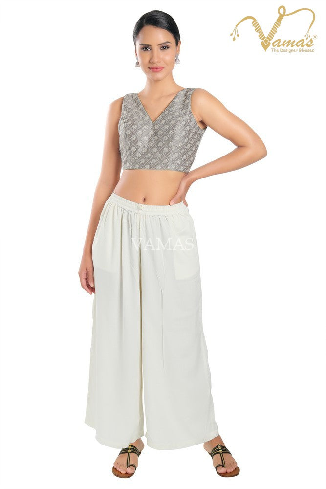 Vamas Women's Jain Silk Padded Back Open Sleeveless Saree Blouse ( X-1073.NS )