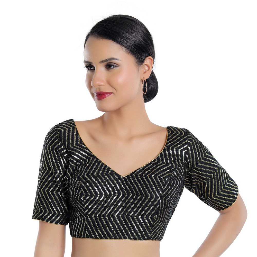 Sequence Zig Zag Lines Embroidery Paan Neck Bvlouse