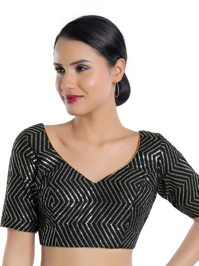 Sequence Zig Zag Lines Embroidery Paan Neck Bvlouse