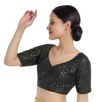 Sequence Zig Zag Lines Embroidery Paan Neck Bvlouse