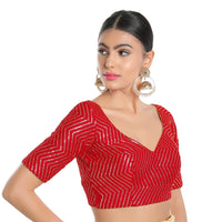 Sequence Zig Zag Lines Embroidery Paan Neck Bvlouse