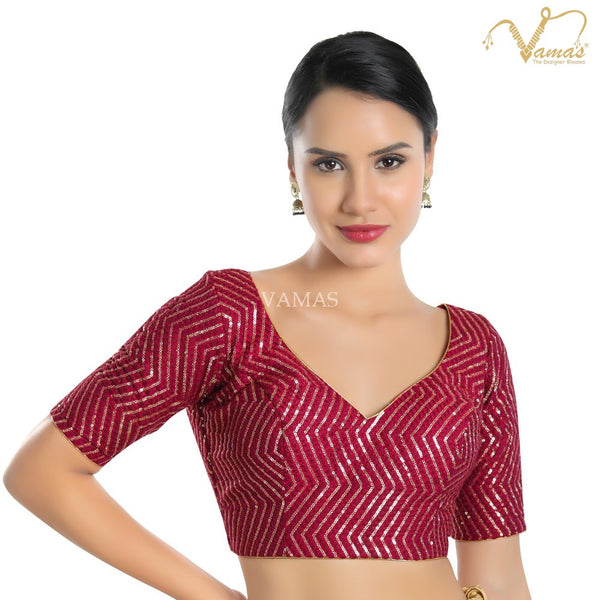 Vamas Women's Silk Padded Back Open Elbow Sleeves Saree Blouse ( X-1086.ELB )