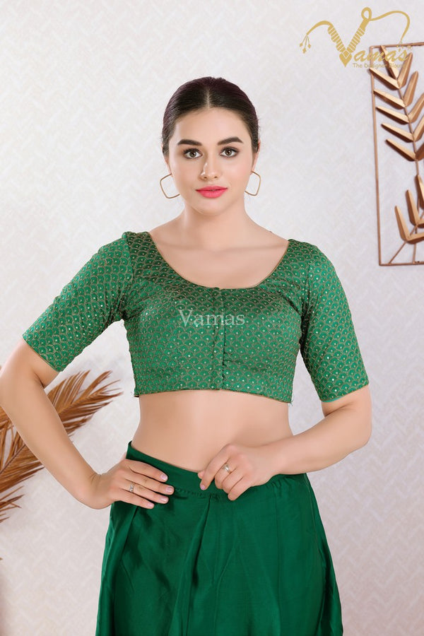 Vamas Women's Art Silk Padded Front Open Elbow Sleeves Saree Blouse ( X-1091.ELB )