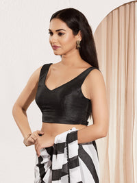 Vamas V Neck Yoke Solid Sleeveless Blouse
