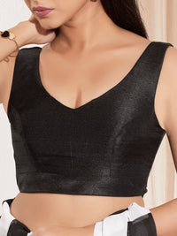 Vamas V Neck Yoke Solid Sleeveless Blouse