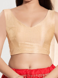 Vamas V Neck Yoke Solid Sleeveless Blouse