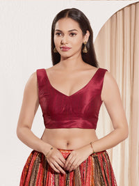 Vamas V Neck Yoke Solid Sleeveless Blouse