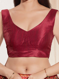 Vamas V Neck Yoke Solid Sleeveless Blouse