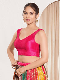 Vamas V Neck Yoke Solid Sleeveless Blouse