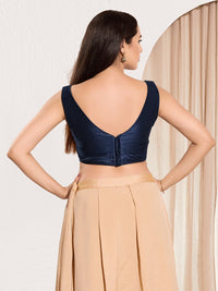 Vamas V Neck Yoke Solid Sleeveless Blouse