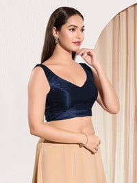 Vamas V Neck Yoke Solid Sleeveless Blouse