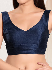 Vamas V Neck Yoke Solid Sleeveless Blouse