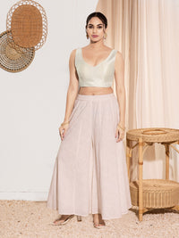 Vamas V Neck Yoke Solid Sleeveless Blouse