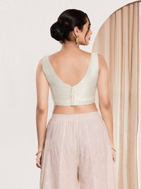 Vamas V Neck Yoke Solid Sleeveless Blouse