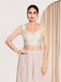 Vamas V Neck Yoke Solid Sleeveless Blouse