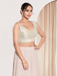 Vamas V Neck Yoke Solid Sleeveless Blouse