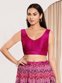 Vamas V Neck Yoke Solid Sleeveless Blouse