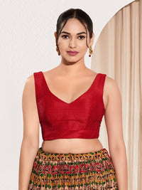 Vamas V Neck Yoke Solid Sleeveless Blouse