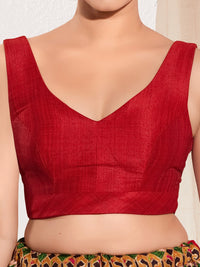 Vamas V Neck Yoke Solid Sleeveless Blouse
