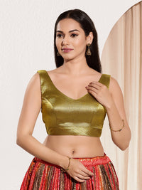 Vamas Shimmer V Neck Yoke Solid Sleeveless Blouse