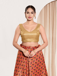 Vamas V Neck Yoke Solid Shimmer Sleeveless Blouse