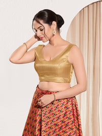 Vamas Shimmer V Neck Yoke Solid Sleeveless Blouse