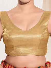 Vamas Shimmer V Neck Yoke Solid Sleeveless Blouse